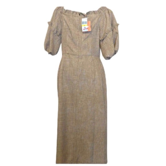 LeRumi Ryan Off-The-Shoulder Zipper Front Split Size Medium Midi Dress. - Picture 6 of 9